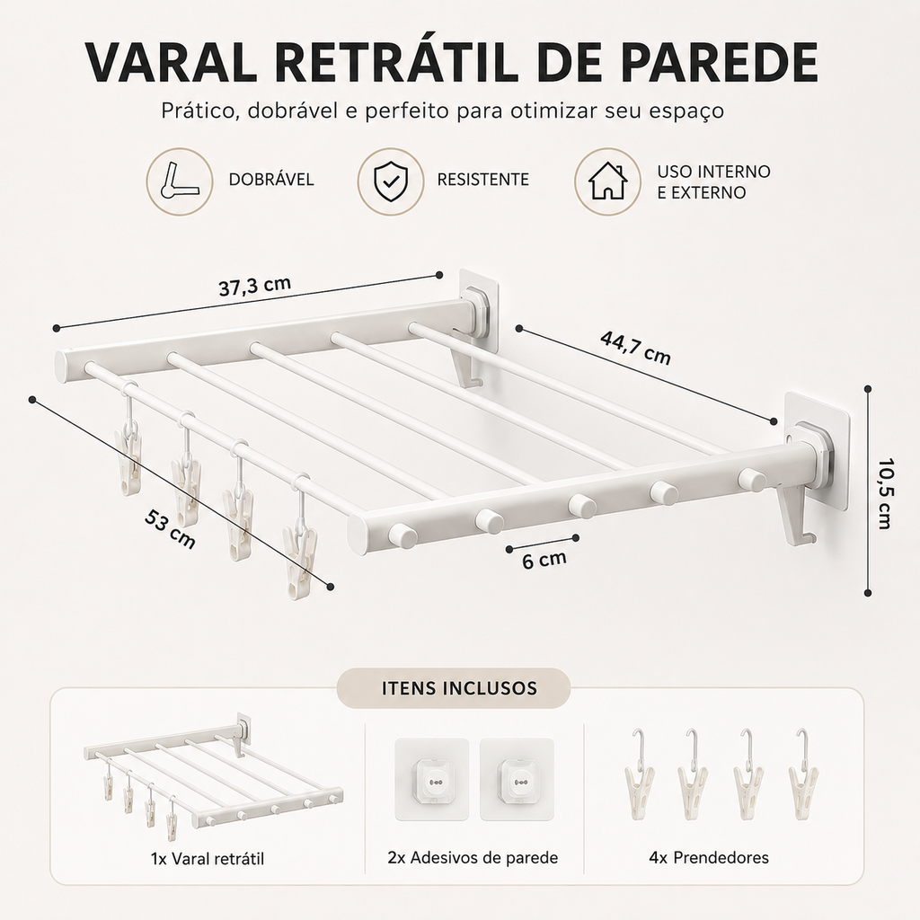 Varal Retrátil de Parede Dobrável para Roupas
