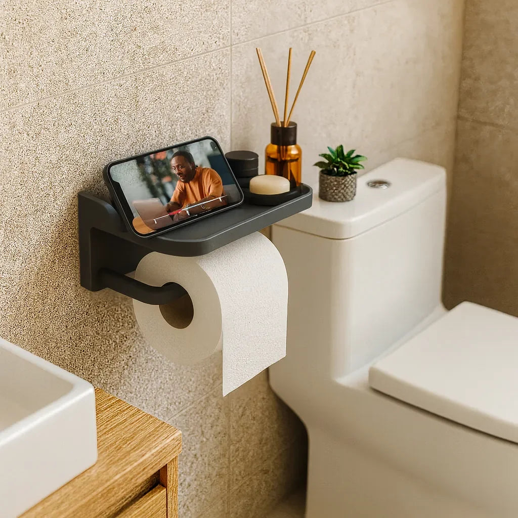 Suporte Multifuncional para Papel Higiênico com Prateleira Adesiva